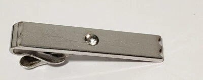VINTAGE SWANK TIE BAR CLIP CLASP STAY Silver Tone Clear Stone - Image 1 of 4