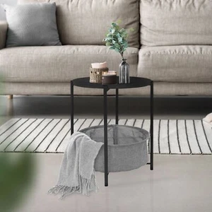 Mesa auxiliar con cesta de almacenaje antracita mesita de centro sofá Ø46x51 cm - Imagen 1 de 5