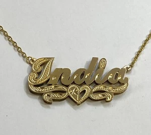 14k Gold Overlay Personalized 3D Name Necklace Plate Free No Tarnish Chain - Picture 1 of 1