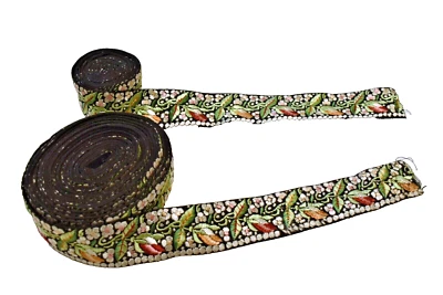 Antik Parsi Gara Sari Kor Border Spitze Bestickt Samt Floral Band Schwarz " I5 - Bild 1 von 4