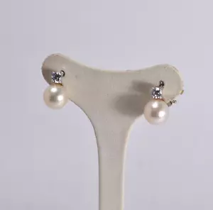ORECCHINI ARGENTO 925 PERLE AKOYA 10 mm ZIRCONE CLIPS A FILO AGHT 0892 - Foto 1 di 3