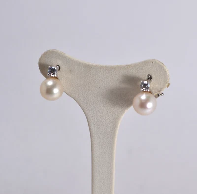 ORECCHINI ARGENTO 925 PERLE AKOYA  10 mm ZIRCONE CLIPS A FILO          AGHT 0892 - Immagine 1 di 3