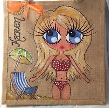 Personalised Handpainted Jute Holiday Hen Party Handbag Hand Bag With Bikini