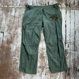 UndercoverWear Trousers Womens 14/16 Green Cotton Floral Mid Rise Straight Leg - Picture 1 of 12