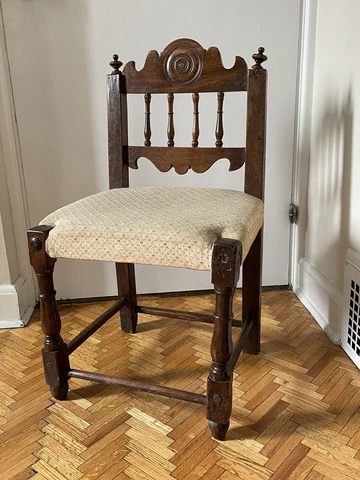 17th Century Italian Florentine Hand Carved Upholstered Walnut Side Chair Cover