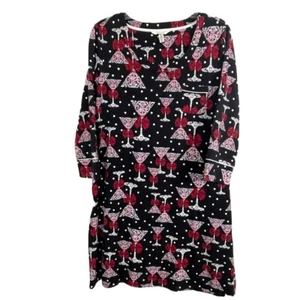 Soma Sz  M Night Sleepshirt Nightgown Black Red White Martini Glasses Polka Dots - Picture 1 of 8