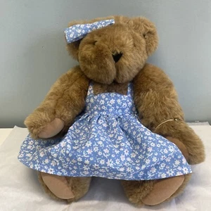 Auténtico oso de peluche articulado Vermont niña marrón con lazo azul, vestido, + pulsera - Imagen 1 de 14