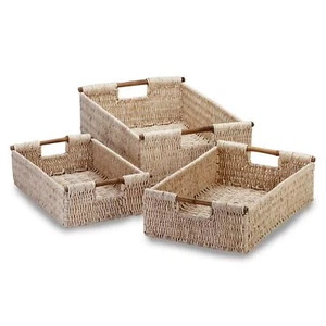 Stunning Light Brown Tightly Woven Corn Husk Nesting Storage Baskets Home Decor - Picture 1 of 2