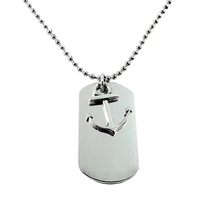 Collana con ANCORA e Piastrina Militare ACCIAIO INOX targhetta catena sfere Uomo - Immagine 1 di 4