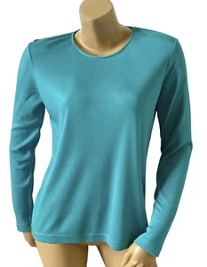 WHITE STAG Womens Size 4/6 Teal Blue Ribbed Long Sleeve Cotton Blend Top Shirt - Picture 1 of 7