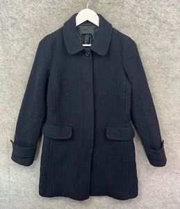 Uniqlo Jacket Mens Small Blue Pea Coat Trench Wool Blend Long Collared Top - Picture 1 of 12