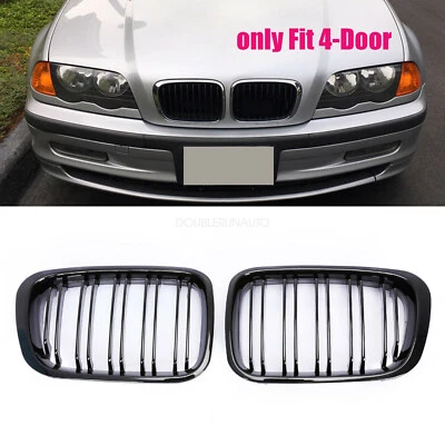 Gloss  Front Twin Bar Grille Grills Fit For BMW 3 Series E46  1999-2001 4 Door Foto 1 de 4