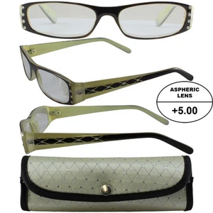 GAFAS DE LECTURA DE ALTA POTENCIA: MARCO BEIGE Y NEGRO +5.00 MAG CON ESTUCHE - Imagen 1 de 2