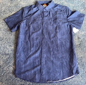New Hurley Mens Tropical Short Sleeve Button Down Pocket Shirt. Sz Medium & Blue - Picture 1 of 2