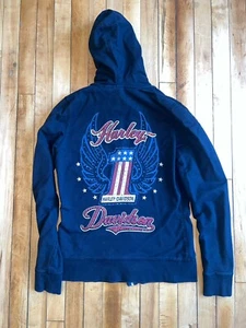 Harley Davidson Women’s Hoodie Large Jeweled Bedazzled Y2K Number One Patriotic  - Bild 1 von 8