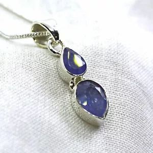 Tanzanite Sterling Silver Pendant Small Faceted Genuine Natural Rare Crystal - Picture 1 of 9