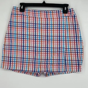 Talbots Petites Size 8P Skort Pink Blue Orange Gingham Check Faux Wrap Cotton - Picture 1 of 7