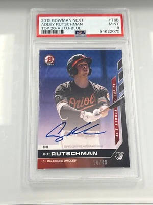 2019 Bowman Next BLUE Adley Rutschman Auto 46/49 Baltimore Orioles #T6B PSA 9 - Image 1 of 2