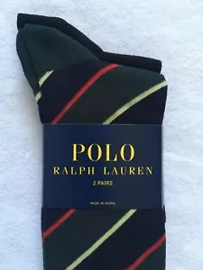 Calcetines Polo Ralph Lauren ~ Paquete de 2 ~ Cazador Verde Diagonal Sutherland / Negro Sólido ~ Nuevos con etiquetas - Imagen 1 de 7