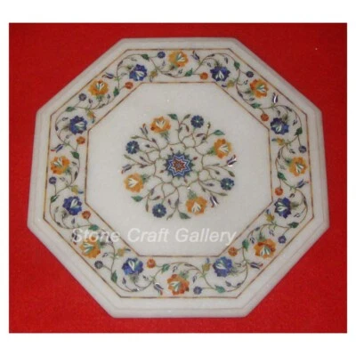 12" Marble Corner Side Table Top Handmade floral handicraft Inlay Home Decor - Image 1 of 3