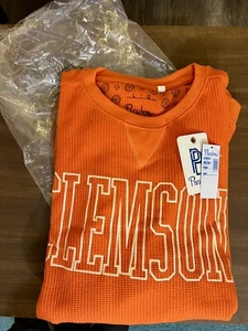 Ladies Large XL Oversized Clemson Tigers Large Waffle Thermal Shirt NWT - Picture 1 of 13