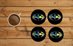 BATMAN COMIC BOOK LOGO DESIGN ROUND COASTER SET OF 4 CUSTOM MADE 3.5" - Picture 1 of 2