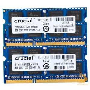 Crucial 2x 8GB 2Rx8 PC3-10600 DDR3-1333Mh SODIMM Laptop Memory RAM iMac mid 2011 - Picture 1 of 11