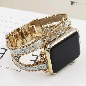 For Apple Watch Ultra 9 8 7 6 5 4 SE Glitter Rhinestone Love Leather Band Strap - Picture 1 of 8