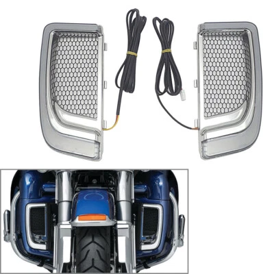 LED Fairing Lower Grills Turn Signal Light For Harley Touring 2014-2023 Chrome - Image 1 of 4