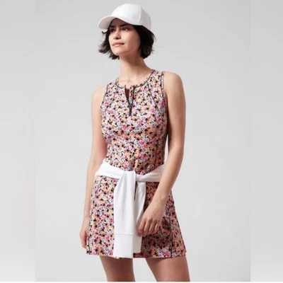 Vestido Tenis Athleta Ace Floral 1/4 Cremallera Malla Pelota Bolsillo Deportivo Preparación Preppy Foto 1 de 4
