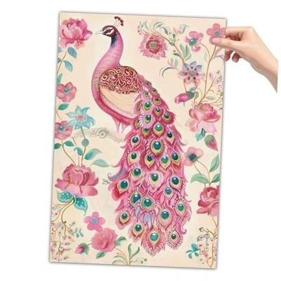 Arte de pared de pavo real rosa animal flor pájaro pintura 18" L x 12" W estilo sin marco Foto 1 de 4