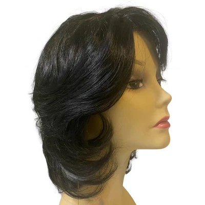 Jet Black Layered Bob Shoulder Length Wig with Side Part - NWT - A1033W - Image 1 of 4