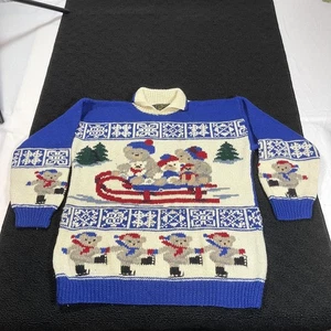 Vintage Southwool Pullover Damen groß Wolle Bär Schlitten Winter Handstrick Urlaub - Bild 1 von 14