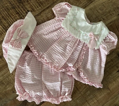 Винтажный розовый и белый чек наряд 6/9 М - Изображение 1 из 4