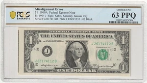 1969A $1 FRN ~ ERROR ~ 2nd PLATE SHIFT MISALIGNMENT ~ PCGS 63 SN# J  2617 4112 B - Picture 1 of 3