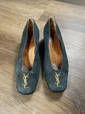 Alpargata Yves Saint Laurent azul marino nobuk cuña sin cordones para mujer talla 38 Foto 1 de 4