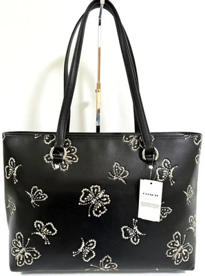 Bolso de Mano Coach Station de Cuero con Estampado de Mariposa Negro Nuevo con Etiquetas Foto 1 de 4