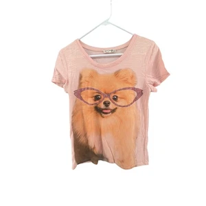 Oso Baile Niñas Rosa Perro Gafas Gráficas Manga Corta Top Juvenil Talla Pequeña - Imagen 1 de 6