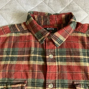 Woolly Dry Goods Long Sleeve Flannel Shirt Large Red Green Plaid Cotton Wool - Picture 1 of 10