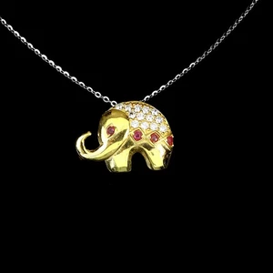 925 Sterling Silver Necklace Round Ruby Natural Gemstone Elephant Jewelry 18in - Picture 1 of 14