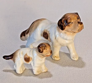 Vintage set of 2 saint Bernard dog figurines miniature bone China puppy + mom - Picture 1 of 8