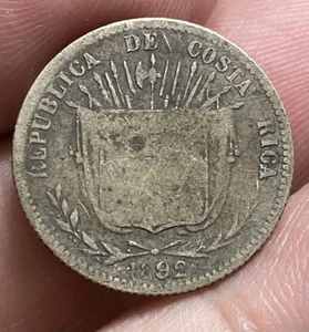 COSTA RICA KM129 10 Centavos 1892 HEATON RARE Low Mintage 140K  - Picture 1 of 2