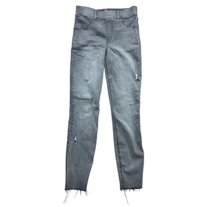 Spanx Distressed Gray Denim Jeggings Pull On Jeans M/M Medium Rips Frayed Hem - Picture 1 of 6