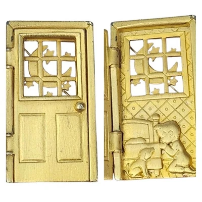 Vtg JJ Jonette Moon Stars Boy Dog Prayer Pin Brooch Door Opens - Image 1 of 4