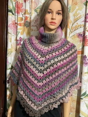 Poncho grande de ganchillo hecho a mano multicolor Foto 1 de 4