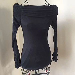 Motivi Black Stretched Top Blouse with Long Ruched Sleeves sz.S - Picture 1 of 9