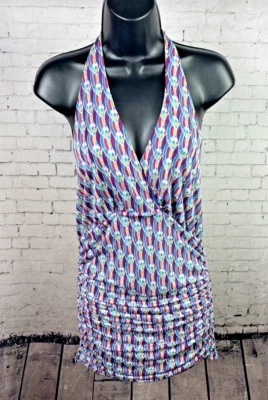 Classiques Entier Silk Halter Top Large Women's Purple Mesh Geometric (A29) - Image 1 of 4