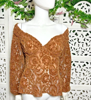 Blusa romántica marrón de encaje Cameron para mujer Tularosa nueva con etiquetas talla XL Foto 1 de 4