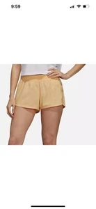 Adidas Women's AeroReady Woven Pacer Deboss Training Shorts HN0832 Pulse Amber L - Picture 1 of 6