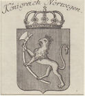 Norvège Armoiries Original Gravure sur Cuivre Reilly 1791